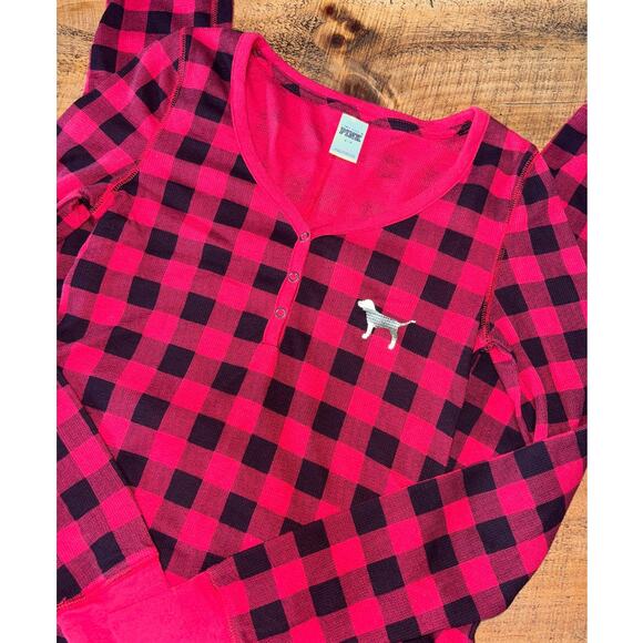 Victorias Secret PINK Womens 1-Piece Red Black Gold Plaid Pajamas Sleep Small - Picture 1 of 9